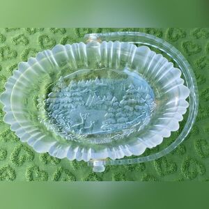 Vintage Frosted Glass Winter Scene Basket‎ - Elegant Holiday Decor